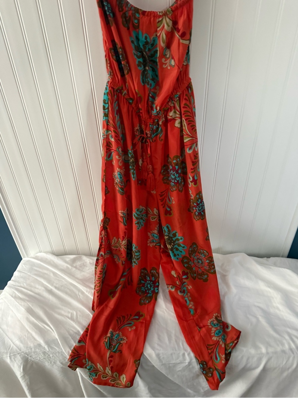 Red Floral Strapless Wide-Leg Jumpsuit